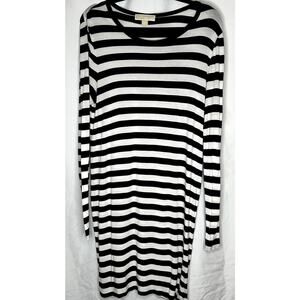 Michael Kors Dress Women's Size Medium Black White Stripe Long Sleeve Stretch